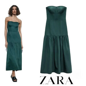 ZARA | Duck Green | TOPSTITCHED DRESS